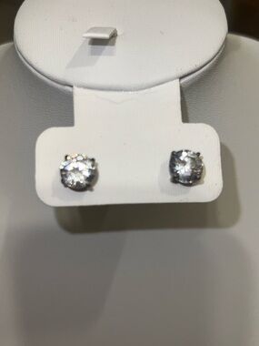 Sterling Silver Classic Clear Crystal Stud Earrings - Women Jewelry